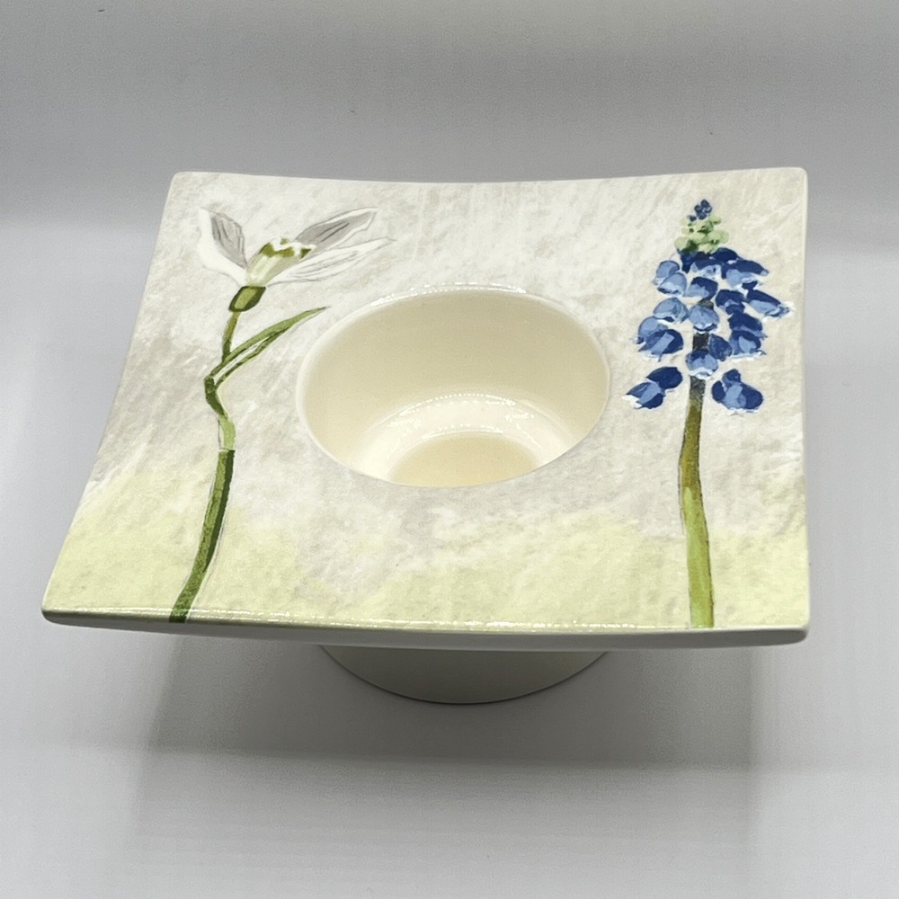 Alice Gien France Garanti 4"‎ Votive Candle Holder Square Grape Hyacinth Ceramic
